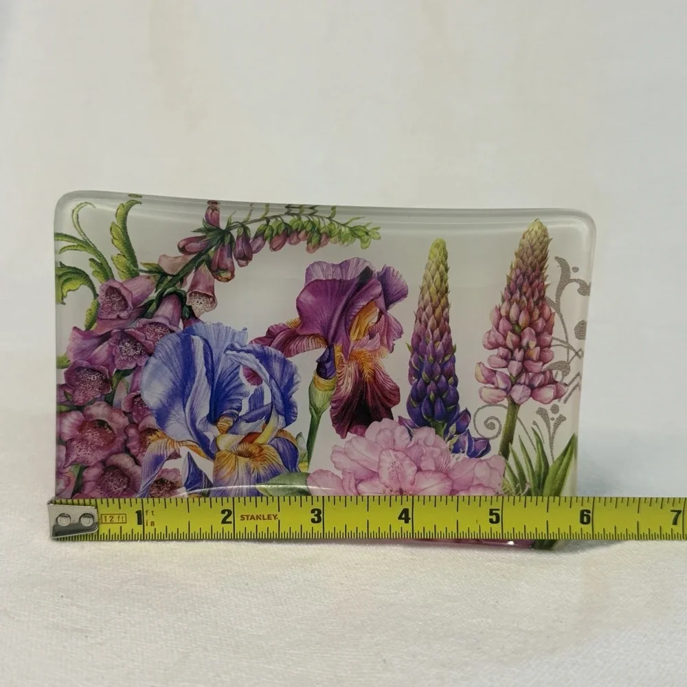 Michel Design Works Floral Glass Trinket Tray Jewelry Soap Dish Botanical